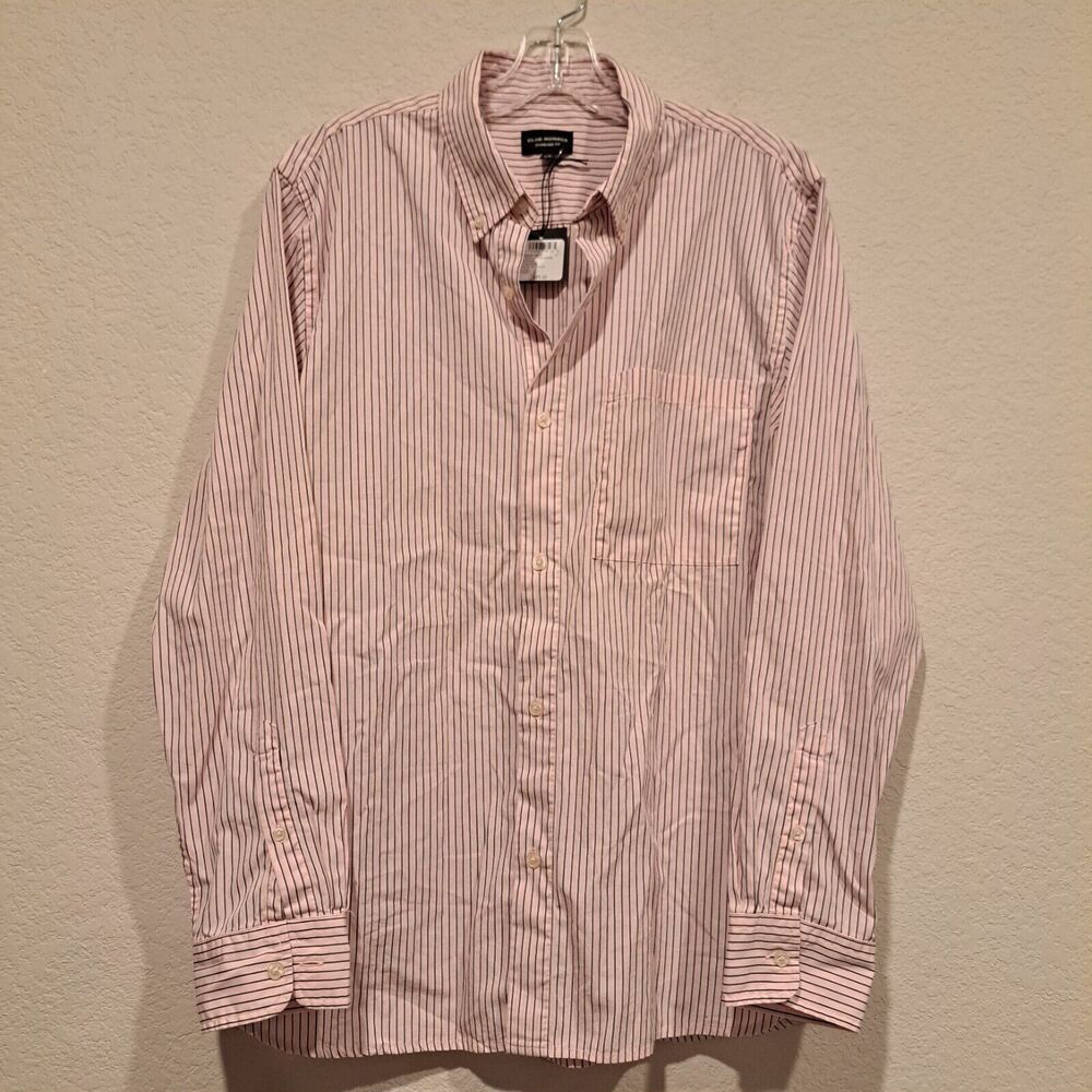 Club Monaco Long Sleeve Thin Stripe Poplin Chemise Shirt Pink Mens Sz Large NWT